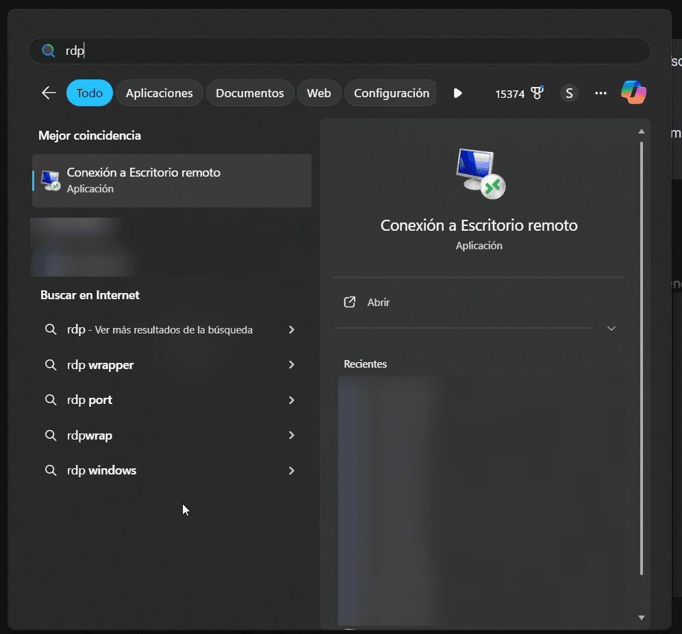 Buscar RDP en Windows