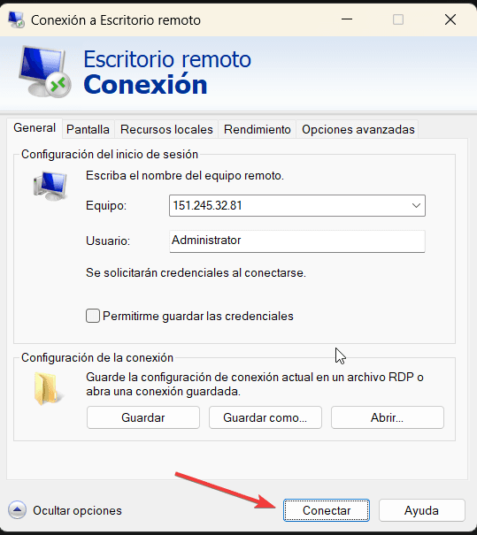 Botón Conectar