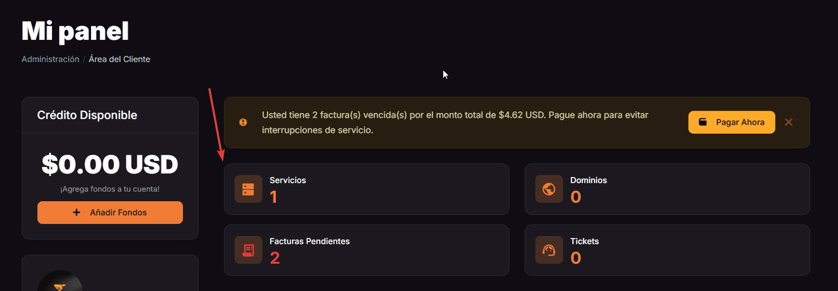 Menú Servicios