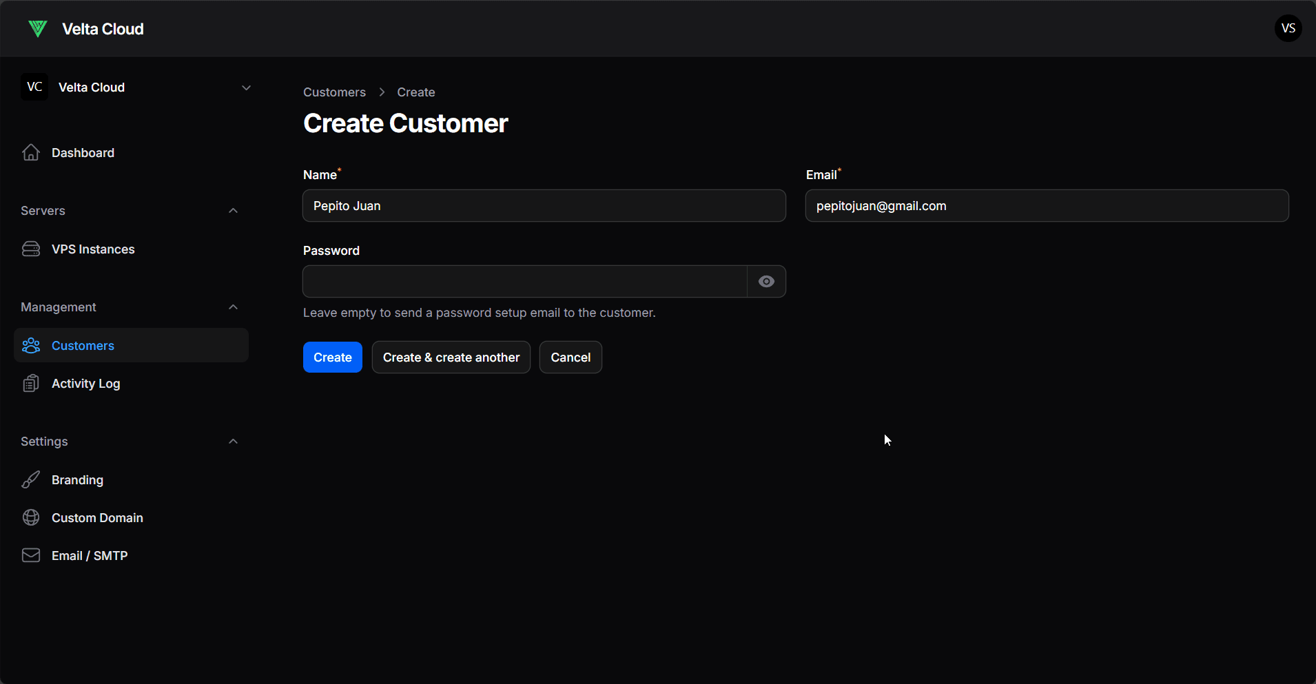 Creación de usuario reseller