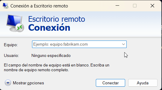 Ventana principal de RDP