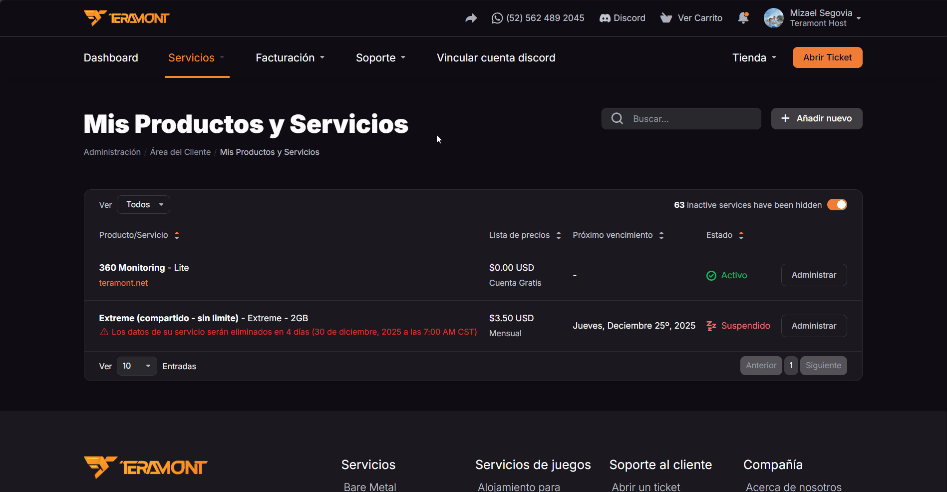 Lista de servicios