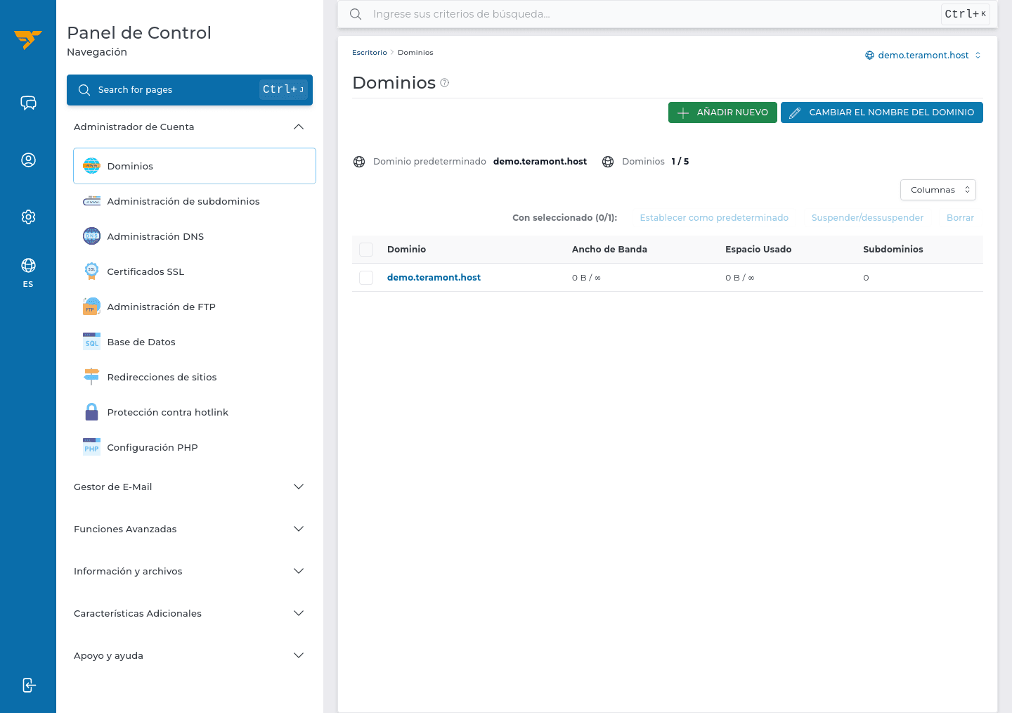 Lista de dominios en DirectAdmin