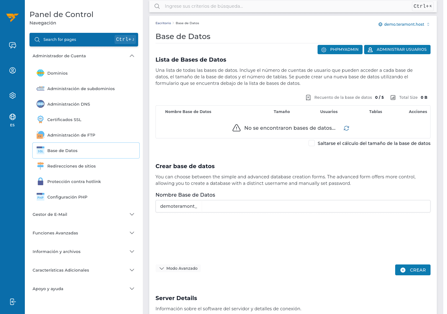 Formulario para crear una base de datos