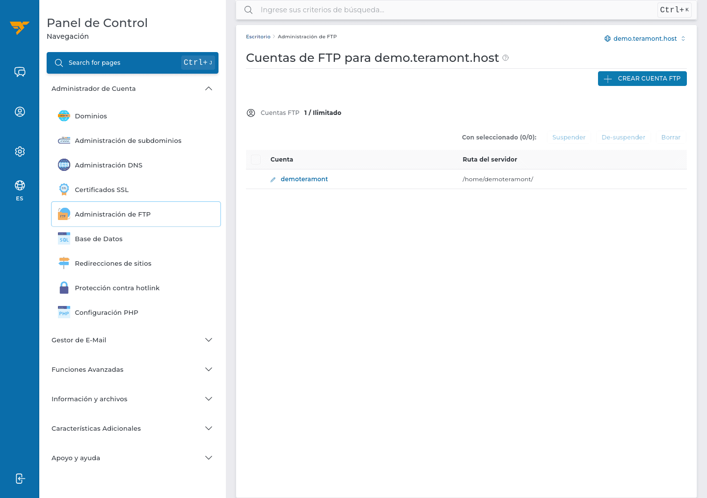 Lista de cuentas FTP