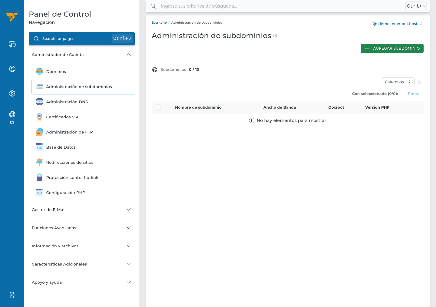 Lista de subdominios