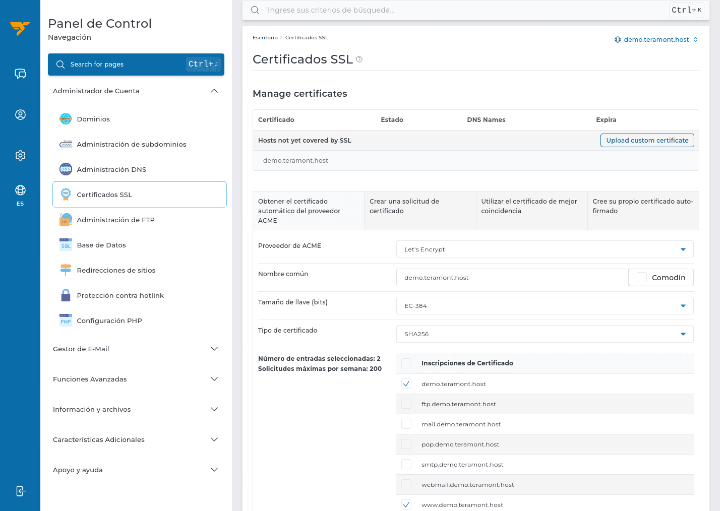 Configuración del certificado automático